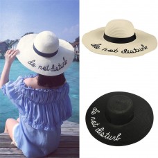 Mujer Summer Wide Brim Straw Hat Letter Embroidery Floppy Beach Hat w/ Ribbon  eb-95135474